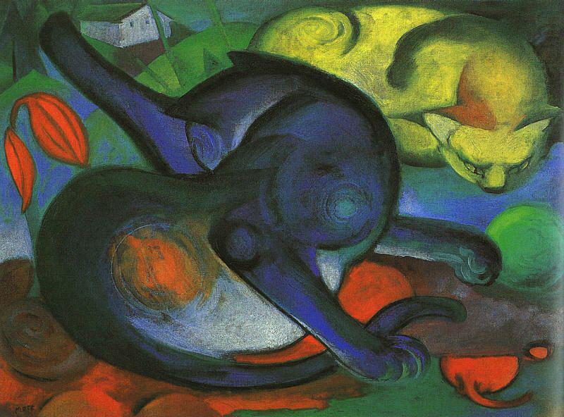 Two Cats, blue and yellow, Franz Marc